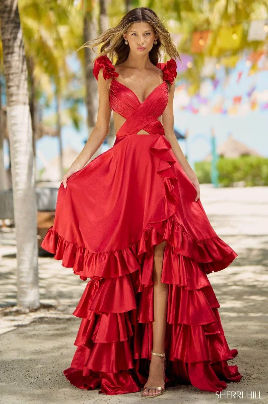Year-End Sale Sherri Hill 56057 - Ruched Cutout A-line Gown