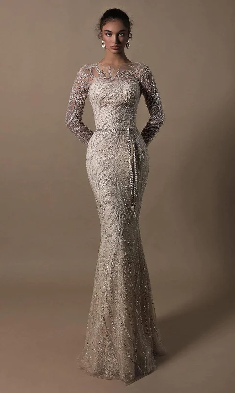 Don’t Miss Out Tarik Ediz - 96013 Embroidered Long Sleeve Trumpet Dress