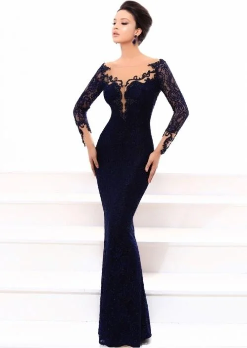 Super Sale Tarik Ediz Lace Embellished Long Sleeves Evening Gown 93334 - 1 pc Navy In Size 8 Available Super Sale Tarik Ediz Lace Embellished Long Sleeves Evening Gown 93334 - 1 pc Navy In Size 8 Available