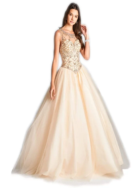Price Reduction Aspeed Design - Embellished Illusion Scoop Quinceanera Ballgown