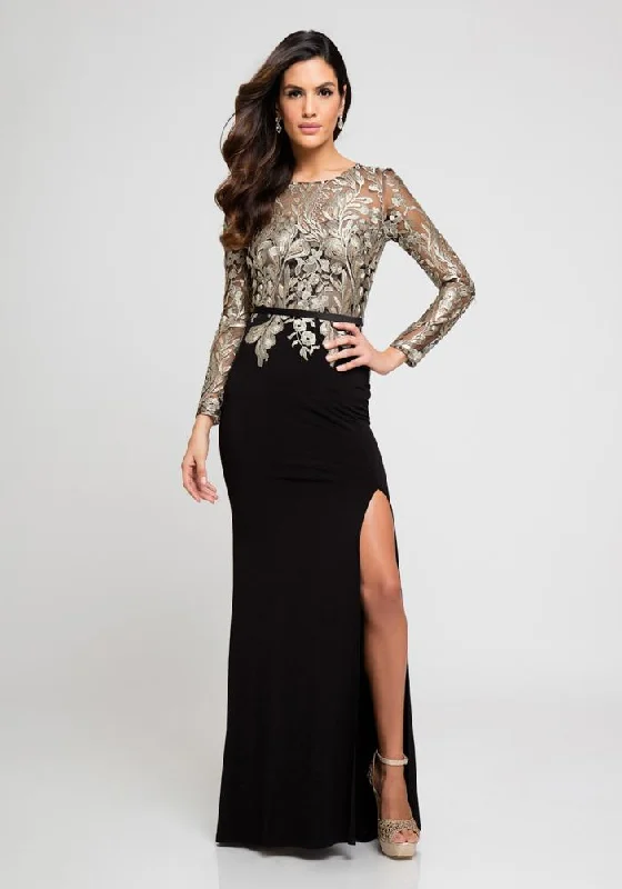 Deal Dash Terani Couture Gilded Embroidered Long sleeves Gown 1723E4290
