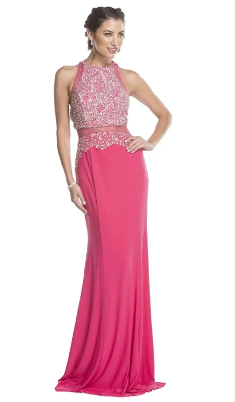 Midnight Madness Aspeed Design - Mock Two Piece Jeweled Halter Prom Dress