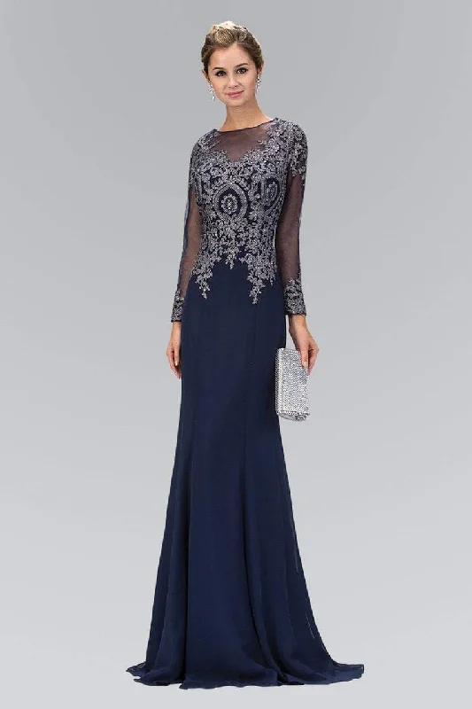 Reduced Prices Elizabeth K Illusion Long Sleeve Metallic Lace Gown