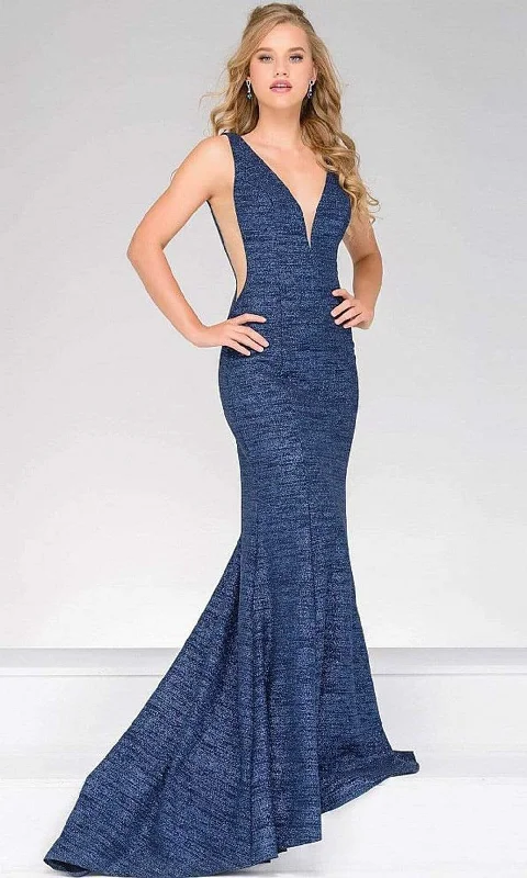 Crazy Deals Jovani - Plunging V-Neck Textured Mermaid Gown 45811SC