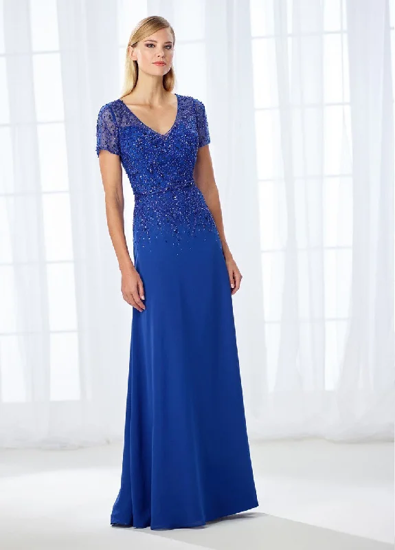 Unbeatable Prices Mon Cheri V-Neck Short Sleeves Bejeweled Evening Gown 118685 - 1 pc Royal Blue In Size 14 Available