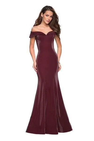 Huge Discounts La Femme - Off Shoulder Jersey Trumpet Evening 27176SC - 1 pc Garnet in Size 10 Available