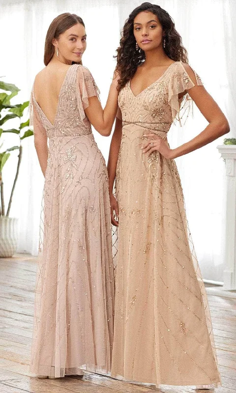 Weekend Deal Adrianna Papell Platinum 40369 - Floral Beaded V-neck Evening Dress