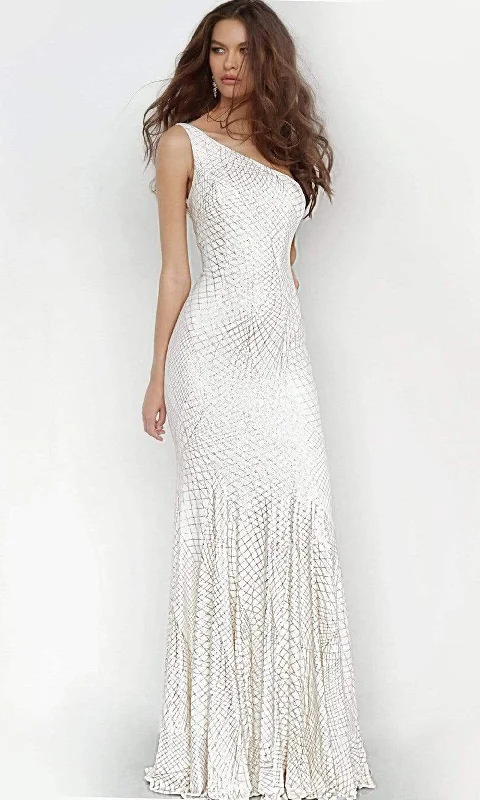Price Meltdown Jovani - 1119 One Shoulder Lattice Rendered Trumpet Gown