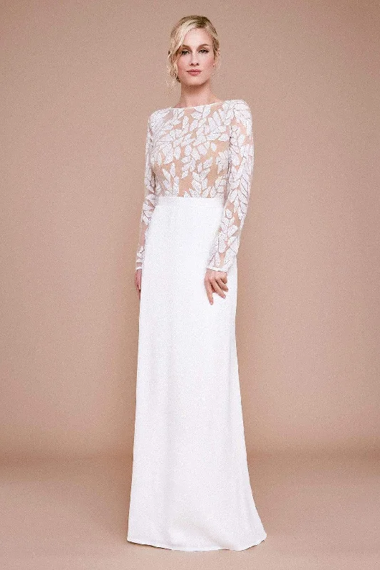 Overstock Sale Tadashi Shoji - Reeser Geometric Sequin Long Gown - 1 pc Ivory/Nude In Size 16 Available