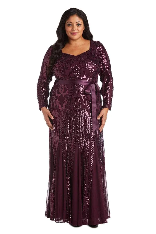 Year-End Sale R&M Richards - Long Sleeve Glitter Evening Gown 5623W - 1 pc Burgundy In Size 22W Available