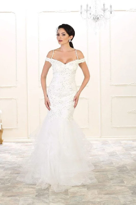 Shop and Save May Queen Bridal - RQ7502 Laced V-Neck Trumpet Dress