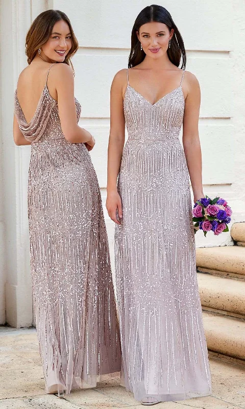 Price Blitz Adrianna Papell Platinum - 40327 Sequined A-Line Dress With Cowl Back