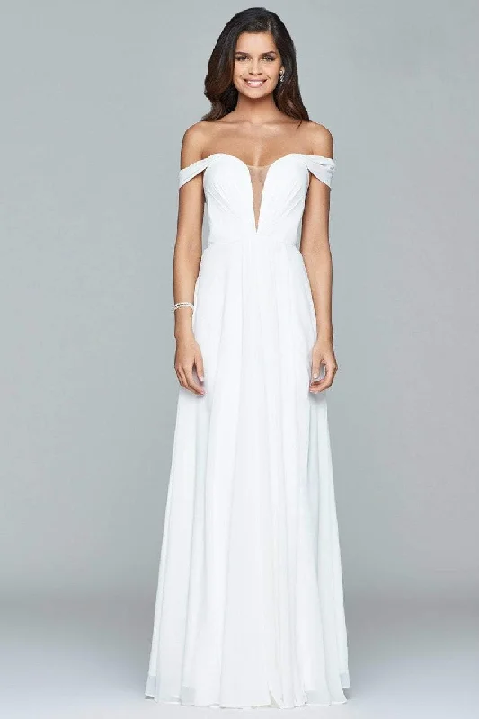 The Best Prices Faviana - Off Shoulder Sweetheart A-Line Gown 8088 - 2 pcs Ivory In Size 12 Available
