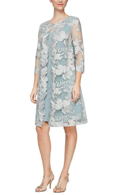 Early Bird Discount Alex Evenings - 82122202 Embroidered Lace Jacket Midi Dress