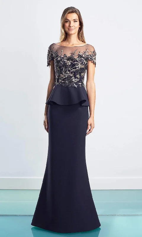 Blowout Deals Alexander by Daymor - Lace Embroidered Peplum Gown 1459 - 1 pc Navy In Size 8 Available