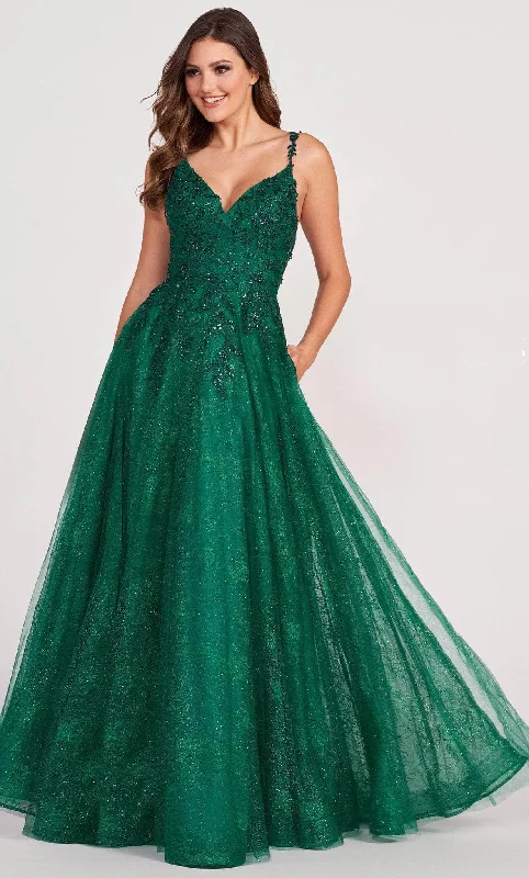 Best Bargains Ellie Wilde EW34086 - Deep V-Neck Lace Prom Gown