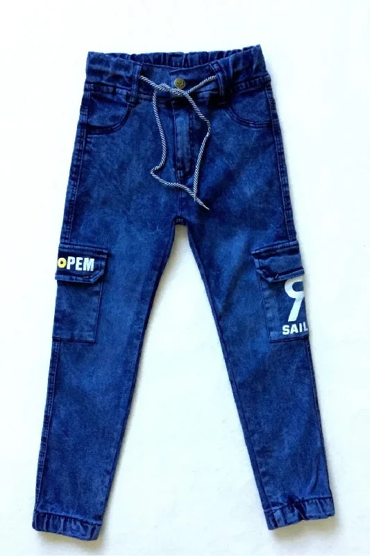 Deal Dash Children's Jeans Spring Autumn Boys Denim Pants Kids Multi-pocket Slacks