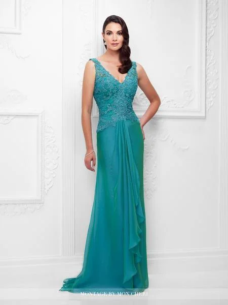 Best Deals Mon Cheri - Beaded Lace A-Line Gown with Detachable Sleeves 117909