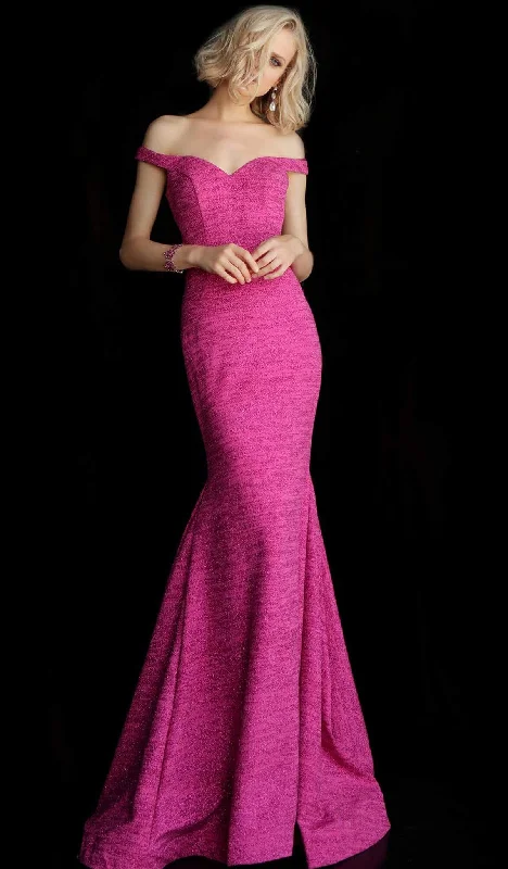 Markdowns Jovani - Off Shoulder Textured Glitter Mermaid Gown 60122SC