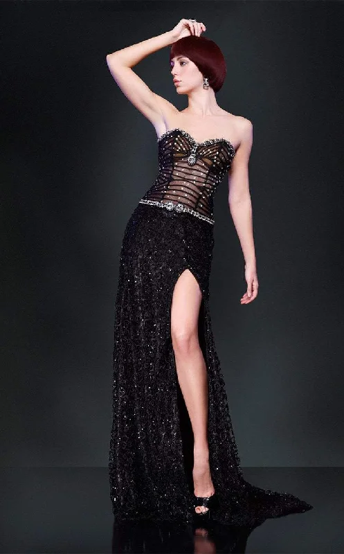 Flash Sale MNM COUTURE Sparkling Sweetheart Sheer Corset Gown 7989