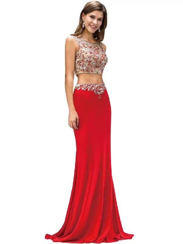 Discount Deals Dancing Queen Two-Piece Ornate Jersey Gown in Royal Blue 9021XSL