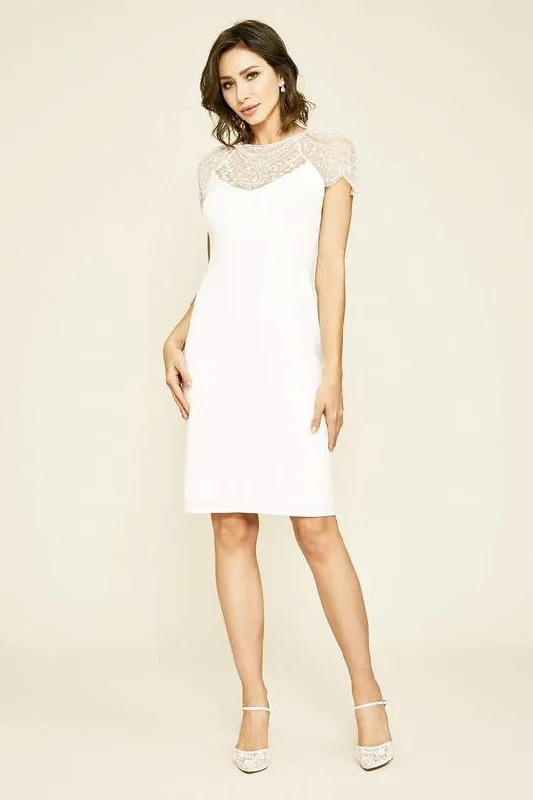 Take Advantage Tadashi Shoji - Crepe Lace Ferguson Dress - 1 pc Ivory In Size 12 Available