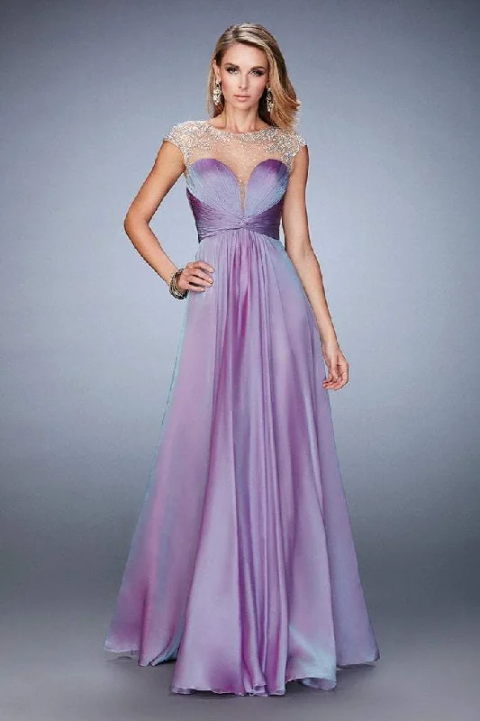 Blowout Sale La Femme Embellished Ruched Chiffon Keyhole Gown 22338