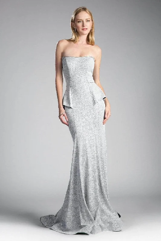 Online Only Ladivine 5025 - Straight Neck Strapless Metallic Knit Dress