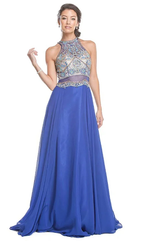 While Supplies Last Aspeed Design - Embellished Illusion Halter A-line Prom Dress
