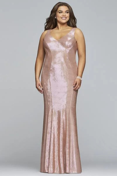 Price Rollback Faviana - Sleeveless Metallic Jersey V-neck Sheath Dress 9453 - 1 pc Platinum In Size 14W Available Price Rollback Faviana - Sleeveless Metallic Jersey V-neck Sheath Dress 9453 - 1 pc Platinum In Size 14W Available