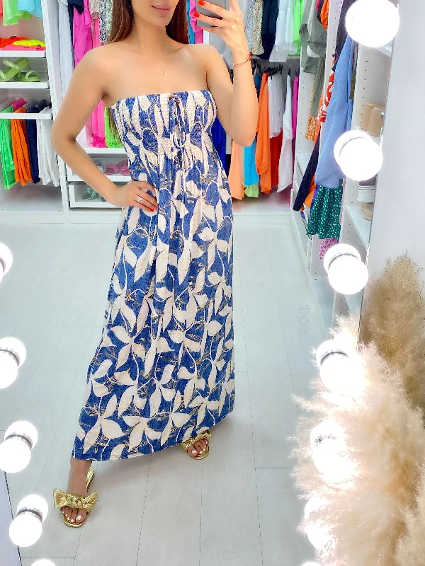 Time-Limited Offer Elana Elasticated Bust Leaf Print Bandeau Maxi Dress
