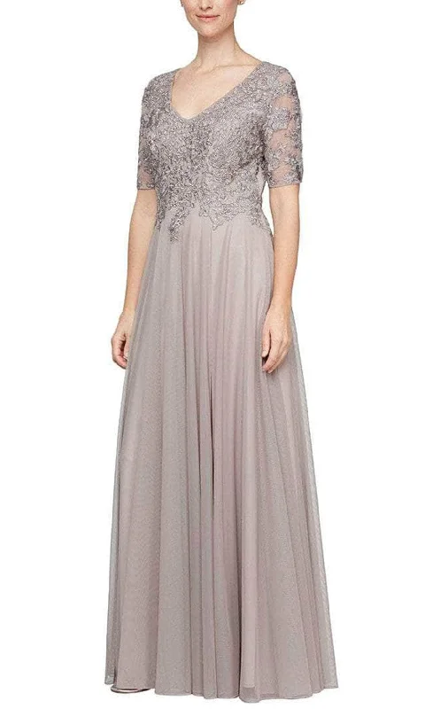 YEAR-End Sale Alex Evenings - 8132988 Laced Bodice Chiffon Dress