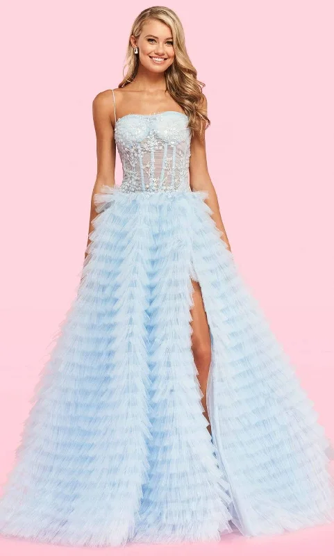 Crazy Savings Sherri Hill - 54189 Sheer Bodice Tiered Tulle High Slit Ballgown