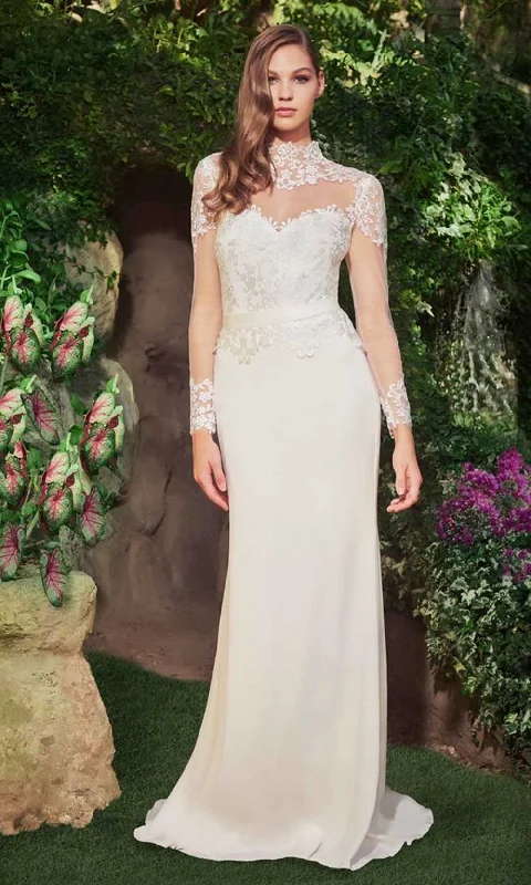 TIME-Limited Offer Tadashi Shoji - Lace Applique Illusion High Neck Long Dress