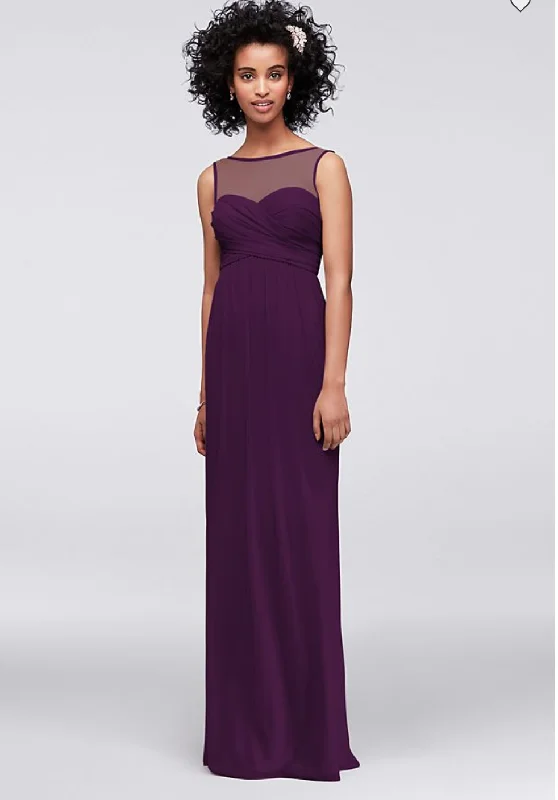 Last Chance David's Bridal Long Mesh Dress with Illusion Neckline