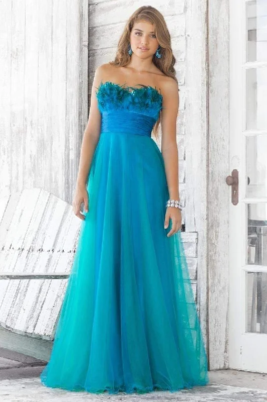 YEAR-End Clearance Blush - 5105 Feathered Sweetheart Chiffon A-Line Gown