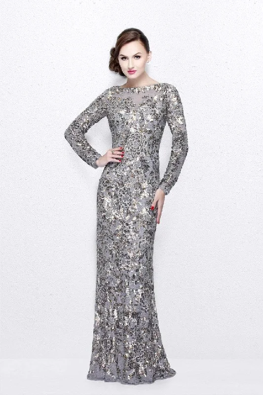 Daily Specials Primavera Couture - 1401 Long Sleeve Sequined Gown in Platinum Multi Daily Specials Primavera Couture - 1401 Long Sleeve Sequined Gown in Platinum Multi
