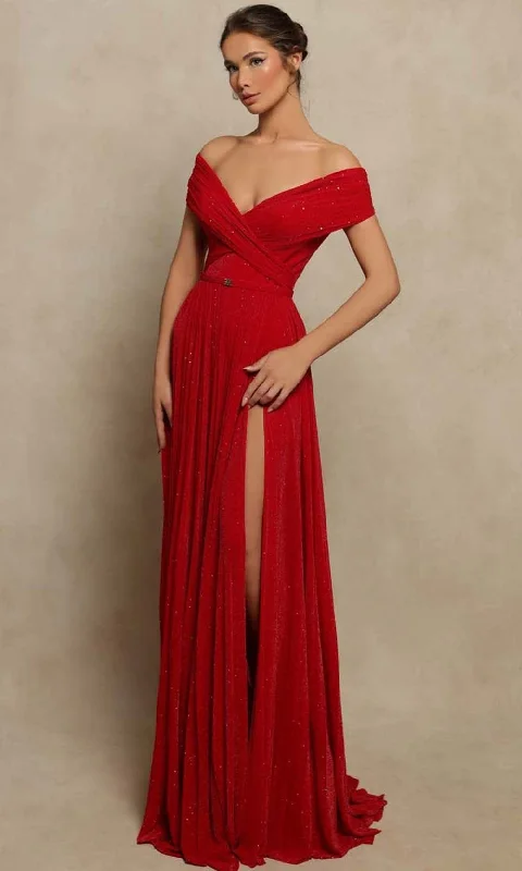 Deep Discounts Tarik Ediz - 98020 Glittered Crisscross Wrap Long Gown