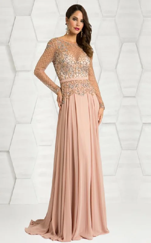 Daily Deals Feriani Couture 26237 Long Sleeve Sheer Embellished Long Dress