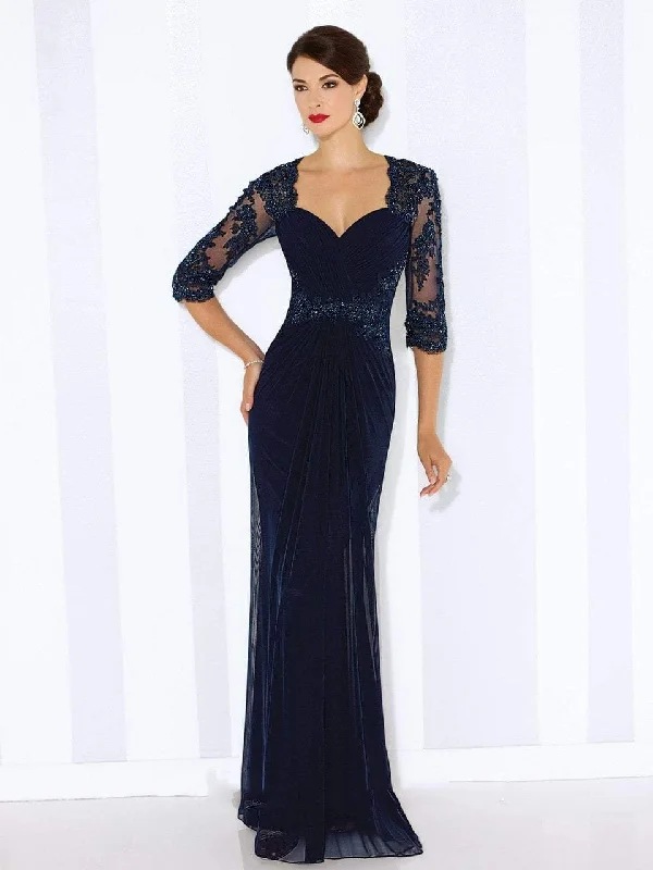 Buy More, Save More Mon Cheri Illusion Queen Anne Gown in Navy 116672