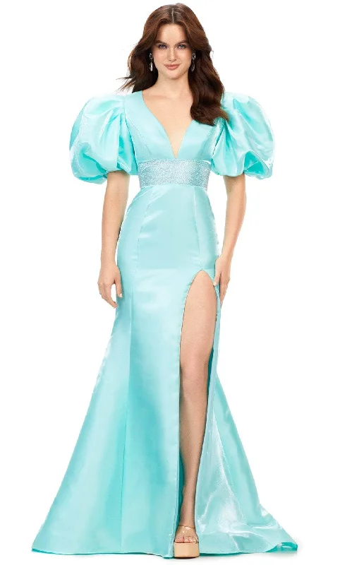 Extra Discounts Ashley Lauren 11379 - V-Neck Puff Sleeve Prom Gown