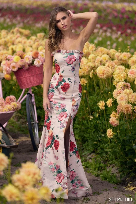 Members Only Sherri Hill 56283 - Ruffle Neck Floral Gown