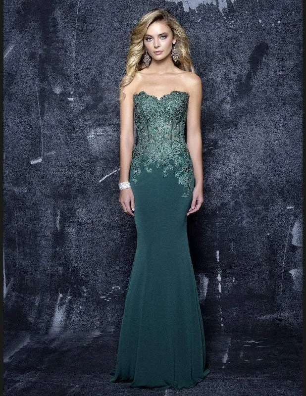 Deal of the Day Nina Canacci Embroidered Sweetheart Long Dress in Green 7357