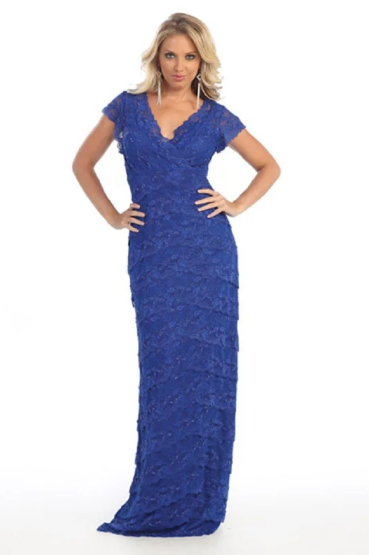 While Supplies Last May Queen MQ1077 V Neck Lace Column Evening Gown