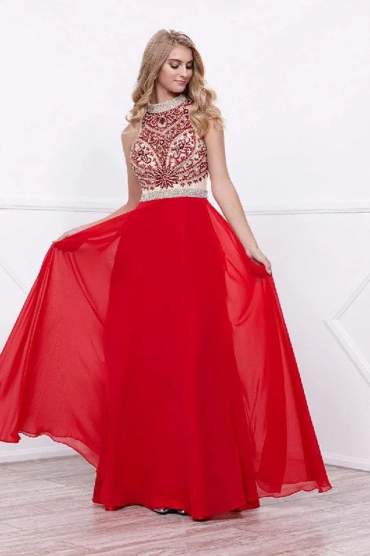 Unmissable Offer Nox Anabel Ornate Illusion Halter Chiffon Gown