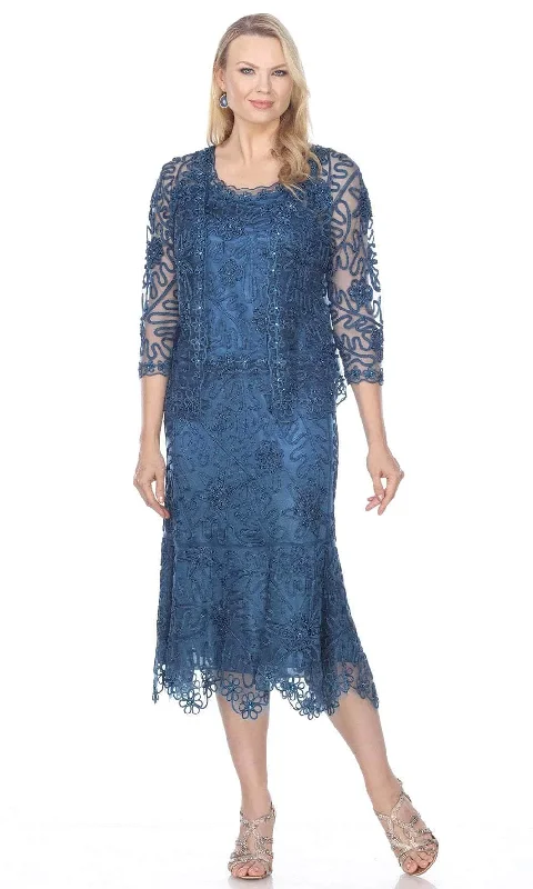 Bargain Bin Soulmates 7346 - Soutache 3Pc T-Length Lace Evening Dress Suit