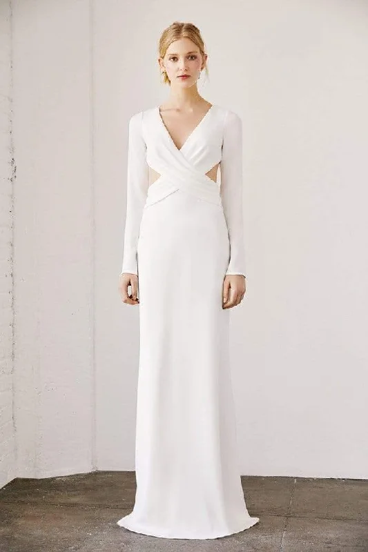 Major Savings Tadashi Shoji - Draped Crisscross Bodice Cutout Long Gown - 1 pc Ivory In Size 14 Available