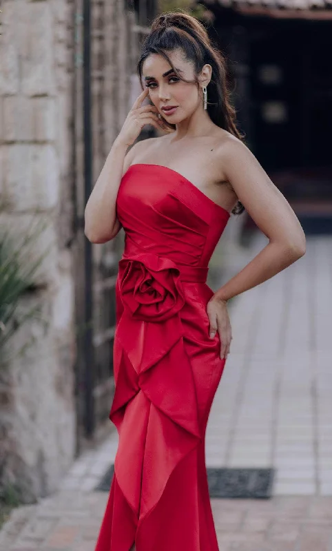 Special Savings Terani Couture 232E1308 - Strapless Ruffle Draped Evening Gown