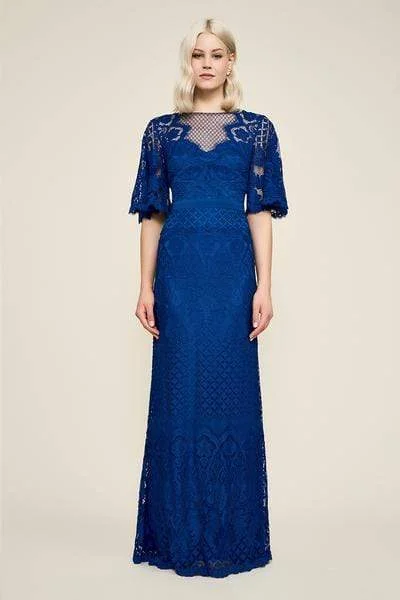 Major Savings Tadashi Shoji - Lace V-neck Fitted Dress - 1 pc Cerulean In Size 12 Available