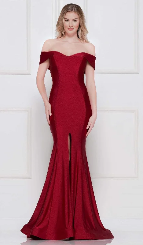 Inventory Reduction Colors Dress - 2107 Off Shoulder Front Slit Satin Mermaid Gown